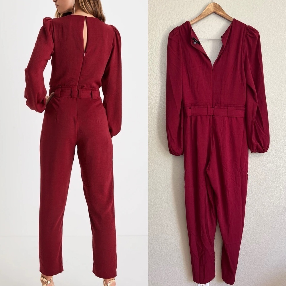 NWOT In the City Burgundy Surplice Long Sleeve Jumpsuit - Picture 3 of 10